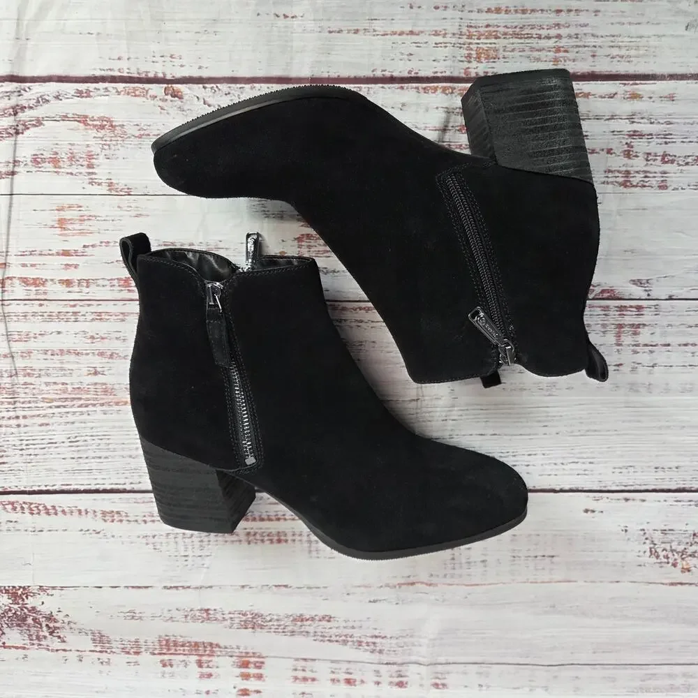 Blondo Womens Siena Black Suede Leather Boots 11 Waterproof Zip Block Heel Lux